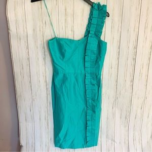 Jessica Simpson Teal One Shoulder Ruffle Mini Dress